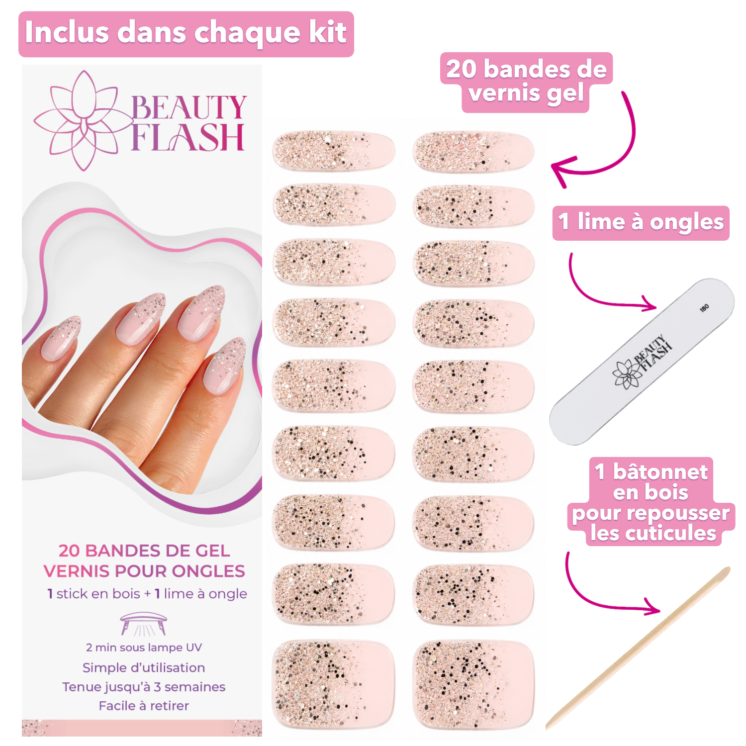 erplain_file_id:188365 - 1 boite de 20 Bandes de Gel vernis pour ongles
