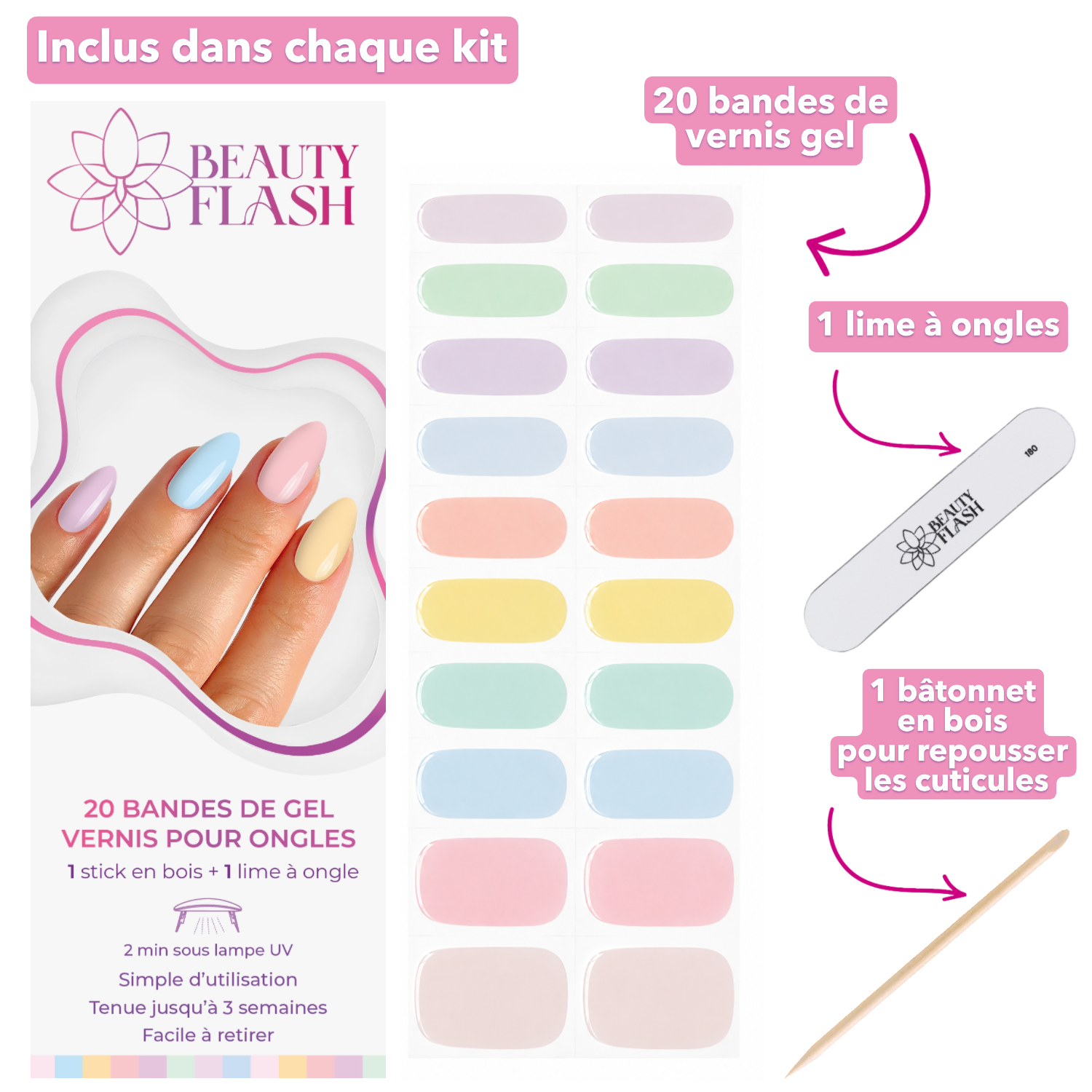 erplain_file_id:188401 - 1 boite de 20 Bandes de Gel vernis pour ongles